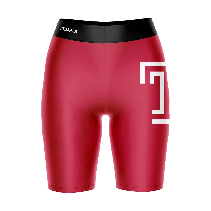 Temple Owls TU Game Day Logo on Thigh and Waistband Red and Black Womens Bike Shorts by Vive La Fete