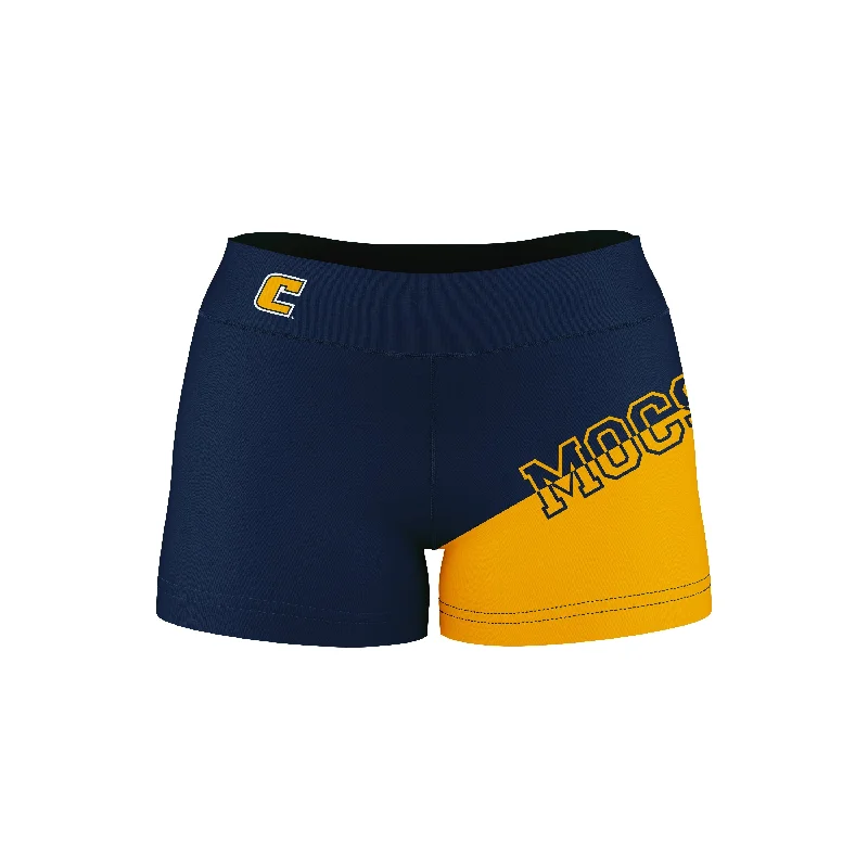 Tennessee Chattanooga MOCS Game Day Collegiate Leg Color Block Navy Gold Optimum Womens Yoga Shorts by Vive La Fete