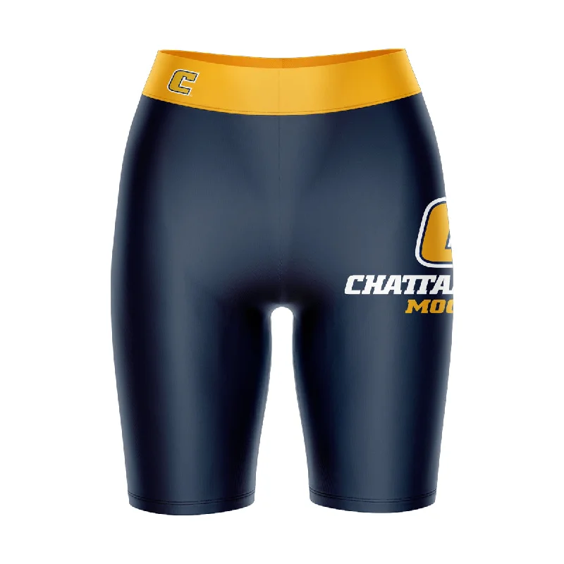 Tennessee Chattanooga Mocs Game Day Logo on Thigh and Waistband Blue and Gold Womens Bike Shorts by Vive La Fete