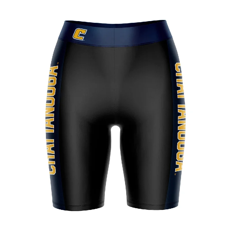 Tennessee Chattanooga MOCS Game Day Logo on Waistband and Navy Stripes Black Womens Bike Shorts by Vive La Fete