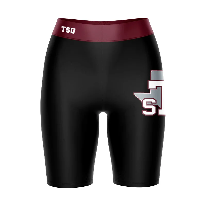 Texas Southern Tigers Game Day Logo on Thigh and Waistband Black and Maroon Womens Bike Shorts by Vive La Fete