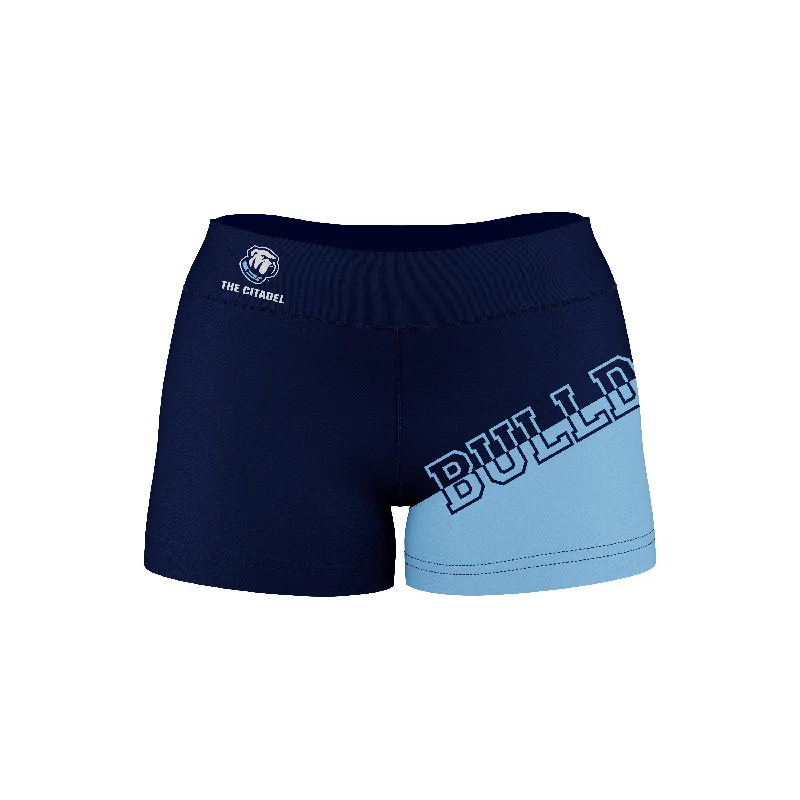 The Citadel Bulldogs Game Day Collegiate Leg Color Block Blue Light Blue Optimum Womens Yoga Shorts by Vive La Fete