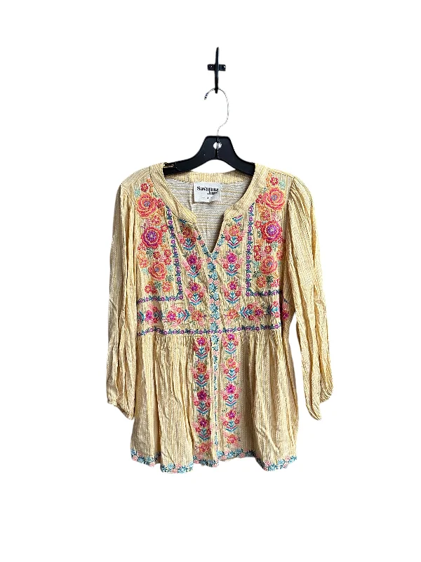 Top Long Sleeve By Savanna Jane In Yellow, Size: S