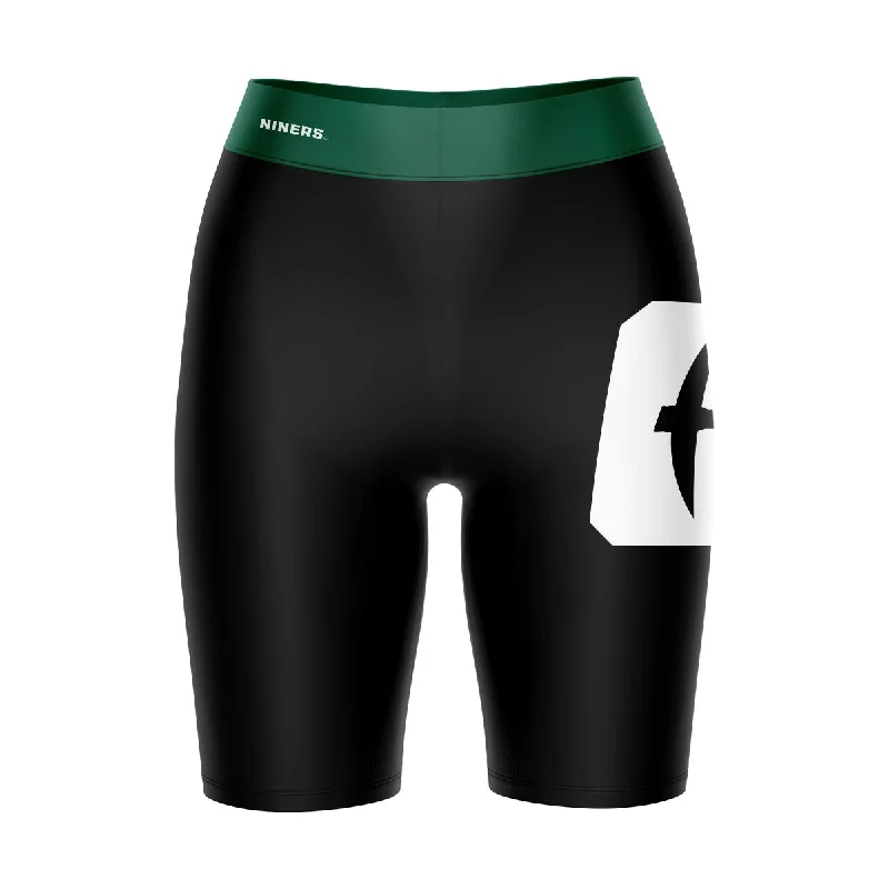 UNC Charlotte 49ers Game Day Logo on Thigh and Waistband Black and Green Womens Bike Shorts by Vive La Fete