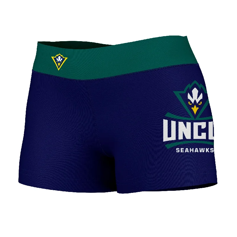 UNC Wilmington Seahawks UNCW Logo on Thigh & Waistband Blue Teal Womens Yoga Booty Workout Shorts by Vive La Fete