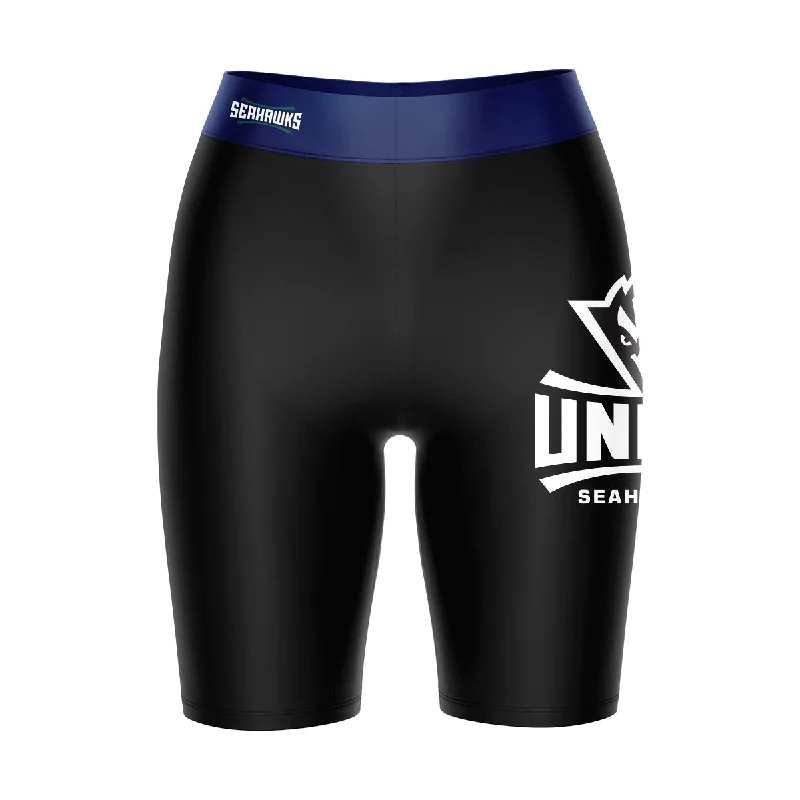 UNC Wilmington Seahawks UNCW Game Day Logo on Thigh and Waistband Black and Blue Womens Bike Shorts by Vive La Fete