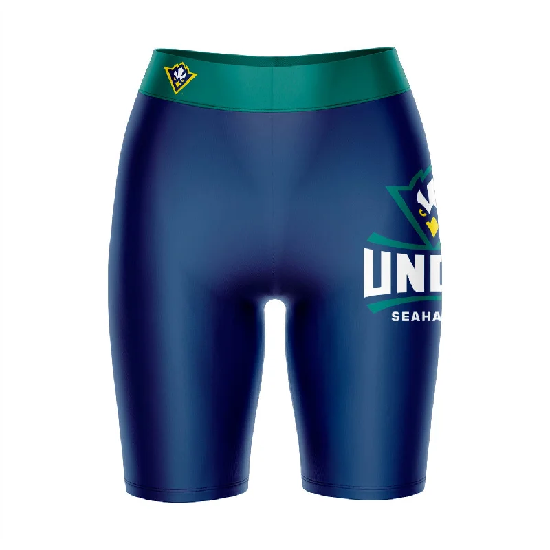 UNC Wilmington Seahawks UNCW Game Day Logo on Thigh and Waistband Blue and Teal Womens Bike Shorts by Vive La Fete