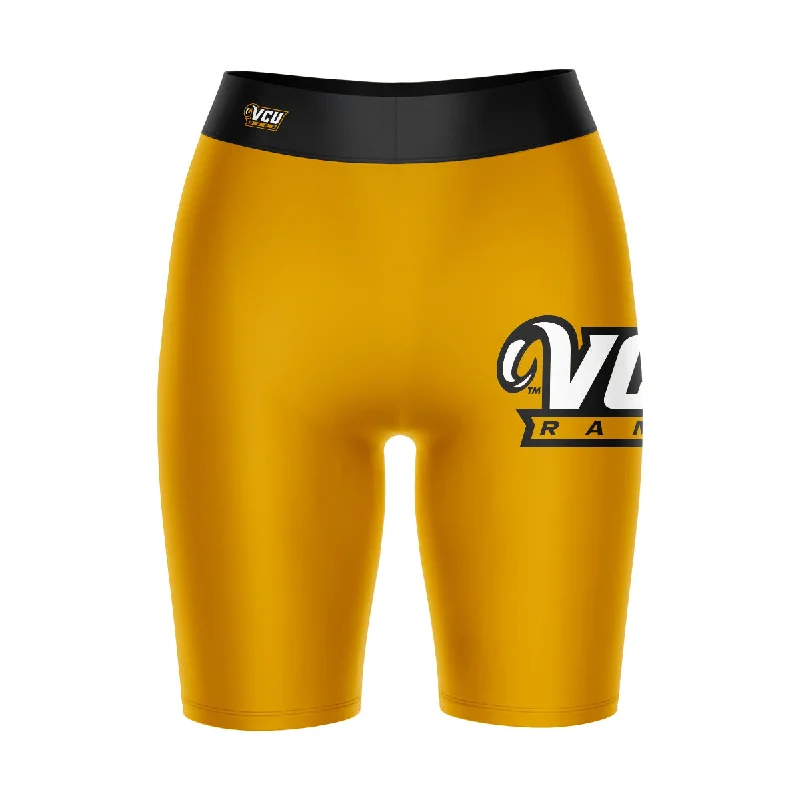 VCU Rams Virginia Commonwealth Game Day Logo on Thigh and Waistband Gold & Black Womens Bike Shorts by Vive La Fete