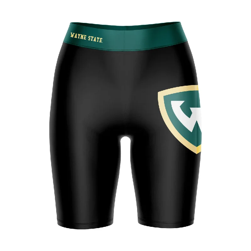 Wayne State Warriors Game Day Logo on Thigh and Waistband Black and Green Womens Bike Shorts by Vive La Fete