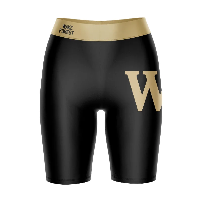 WF Demon Deacons Game Day Logo on Thigh and Waistband Black and Gold Womens Bike Shorts by Vive La Fete