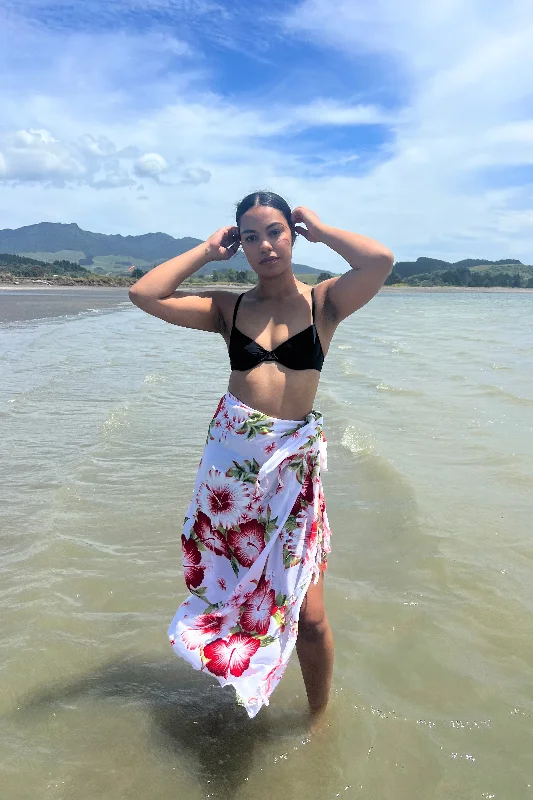 Crazy Deals White Hibiscus Frangipani Sarong
