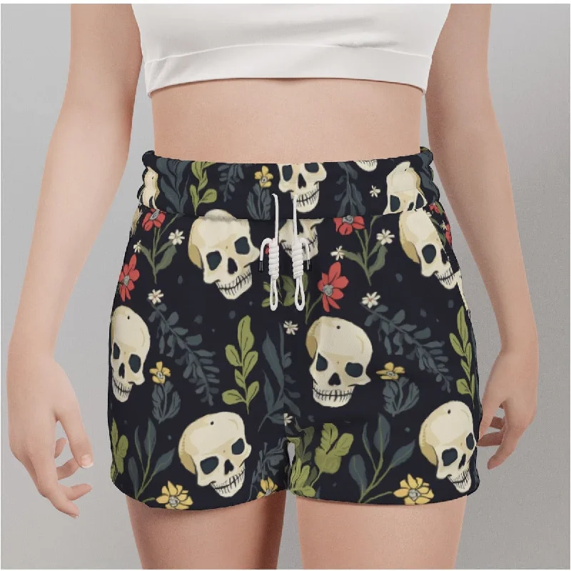 While Supplies Last Women's Skull Floral Red Flowers Casual Shorts