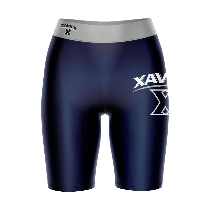 Xavier Musketeers Game Day Logo on Thigh and Waistband Blue and Gray Womens Bike Shorts by Vive La Fete