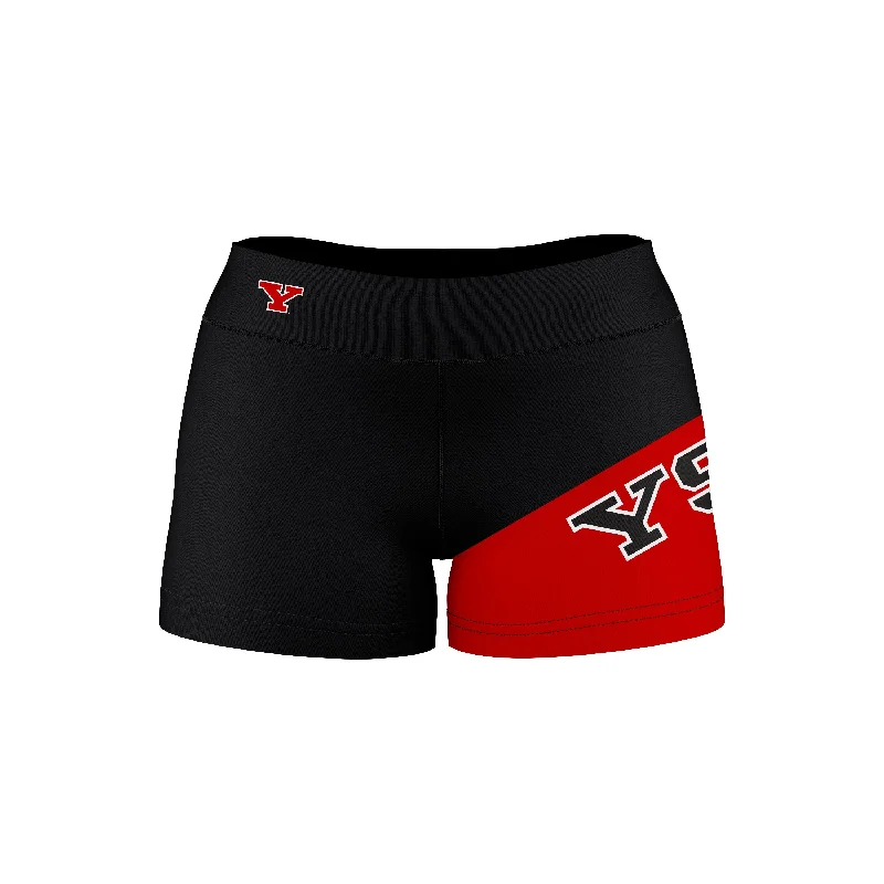 Youngstown State Penguins Game Day Collegiate Leg Color Block Black Red Optimum Womens Yoga Shorts by Vive La Fete