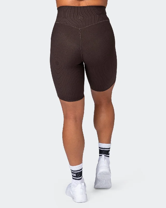 Zero Rise Rib Referee Length Shorts - Cocoa